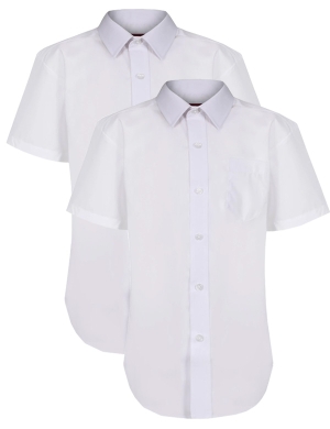 Winterbottom Reg Fit Non-Iron Short Sleeve Shirts 2pk - White (Years 3 - 6)